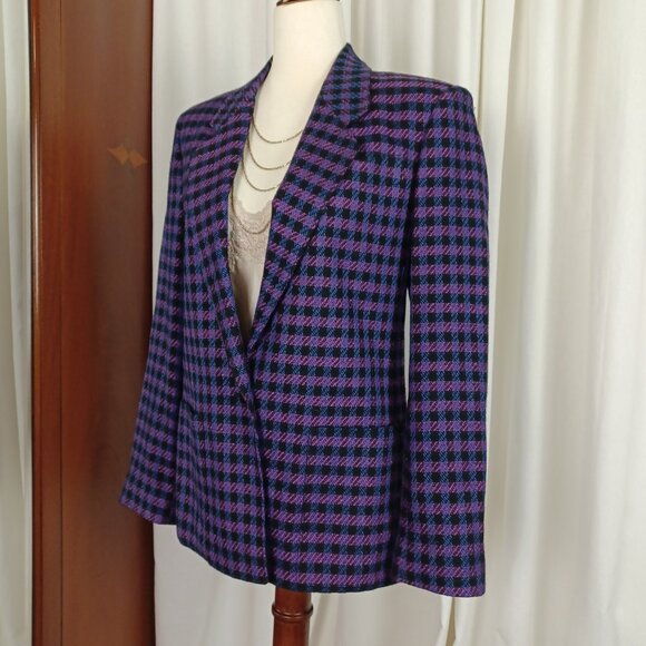 Vintage 80s Jones New York Plaid Check Blazer, Size 4/Small - Picture 2 of 8